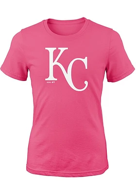 Kansas City Royals Girls Pink Official Logo Design Short Sleeve Tee