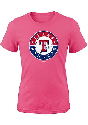 Texas Rangers Girls Pink Primary Short Sleeve Tee