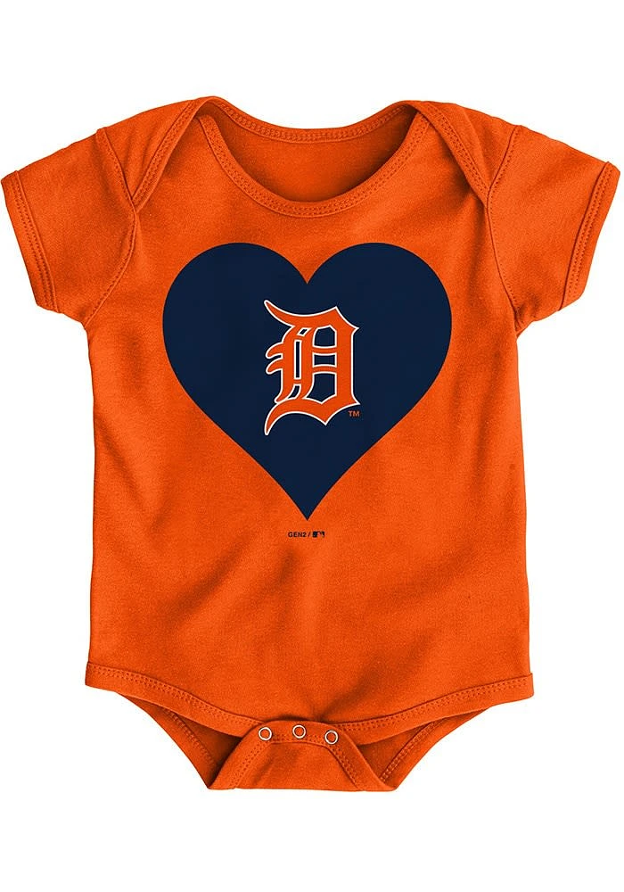 Detroit Tigers Baby Orange Heart Short Sleeve One Piece