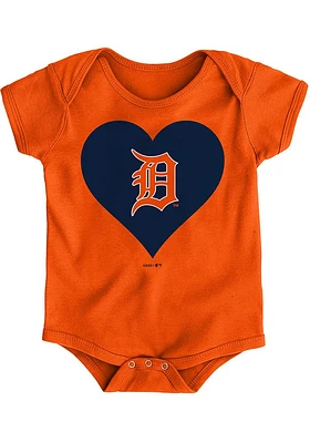 Detroit Tigers Baby Orange Heart Short Sleeve One Piece