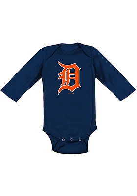 Detroit Tigers Baby Navy Blue Primary Long Sleeve One Piece