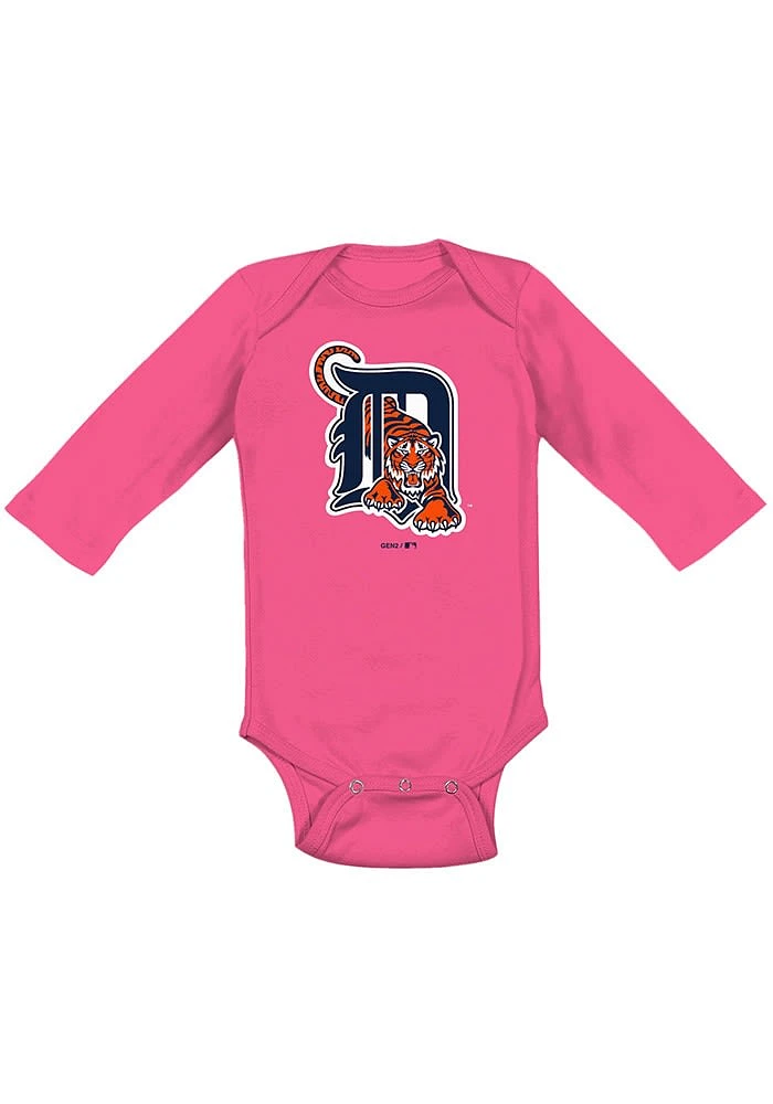 Detroit Tigers Baby Pink Secondary LS Tops One Piece