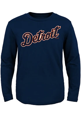 Detroit Tigers Toddler Navy Blue Road Wordmark Long Sleeve T-Shirt
