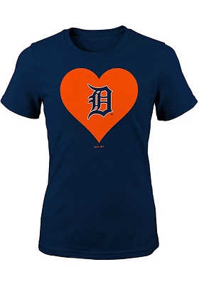 Detroit Tigers Girls Navy Blue Heart Short Sleeve Tee