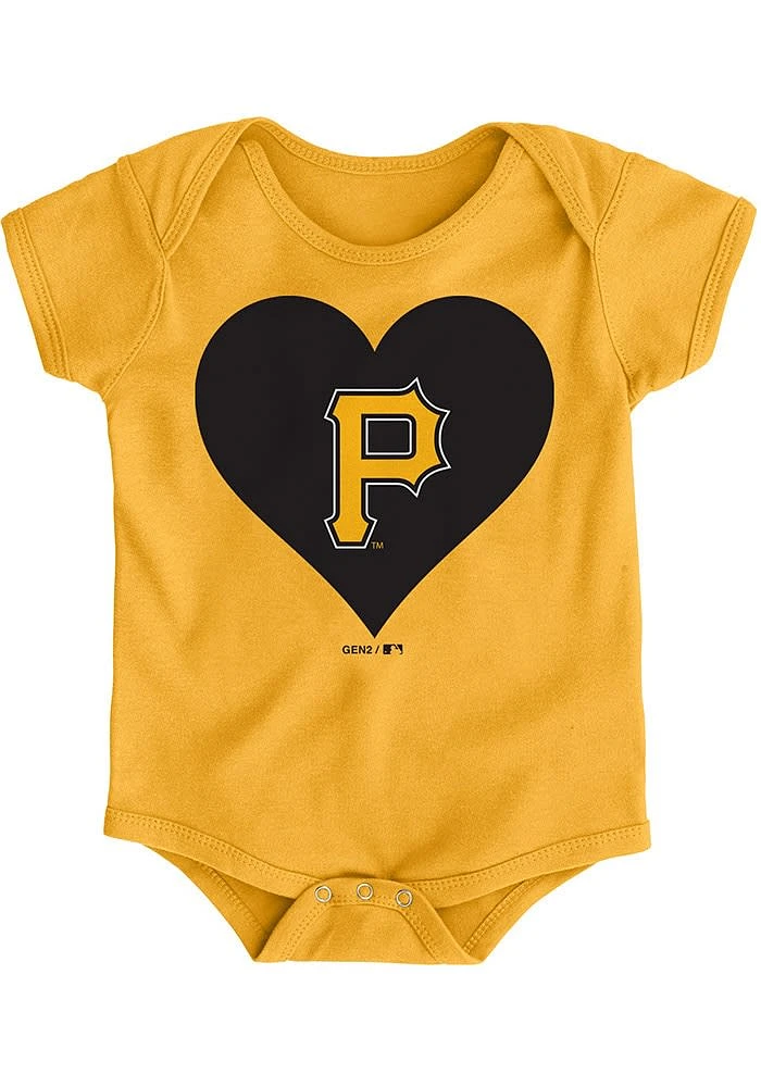 Pittsburgh Pirates Baby Gold Heart Short Sleeve One Piece