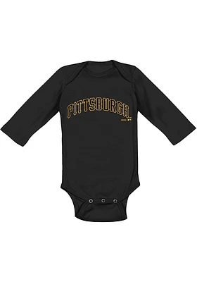 Pittsburgh Pirates Baby Black Road Wordmark Long Sleeve One Piece