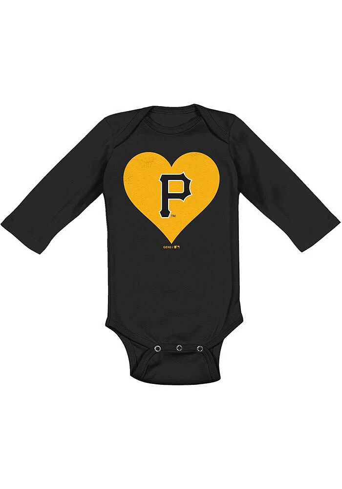 Pittsburgh Pirates Baby Black Heart LS Tops One Piece