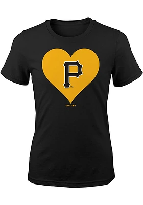 Pittsburgh Pirates Girls Black Heart Short Sleeve Tee