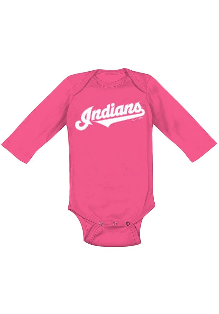 Cleveland Guardians Baby Pink Road Wordmark LS Tops One Piece