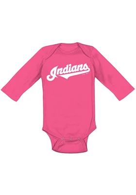 Cleveland Guardians Baby Pink Road Wordmark LS Tops One Piece