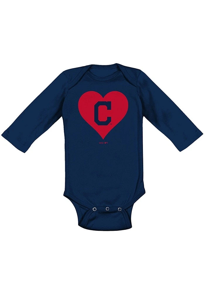 Cleveland Guardians Baby Navy Blue Heart LS Tops One Piece