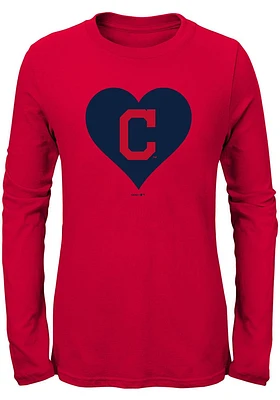 Cleveland Guardians Girls Red Heart Long Sleeve T-Shirt