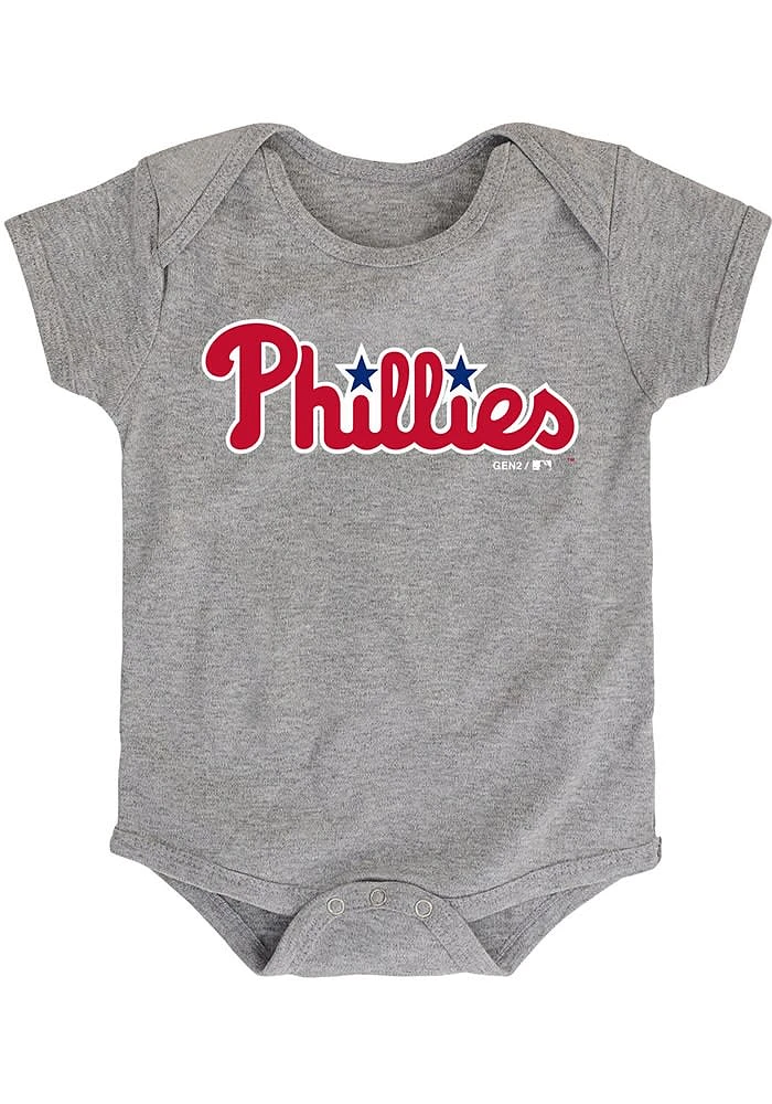 Philadelphia Phillies Baby Grey Road Wordmark Short Sleeve One Piece