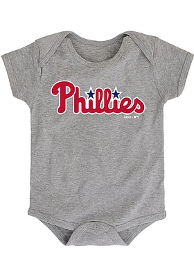 Philadelphia Phillies Baby Grey Road Wordmark Short Sleeve One Piece