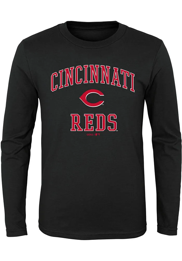 Cincinnati Reds Boys Black #1 Design Long Sleeve T-Shirt