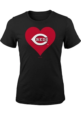 Cincinnati Reds Girls Black Heart Short Sleeve Tee