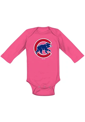 Chicago Cubs Baby Pink Secondary LS Tops One Piece