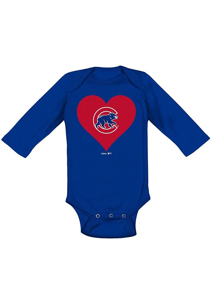Chicago Cubs Baby Blue Heart LS Tops One Piece