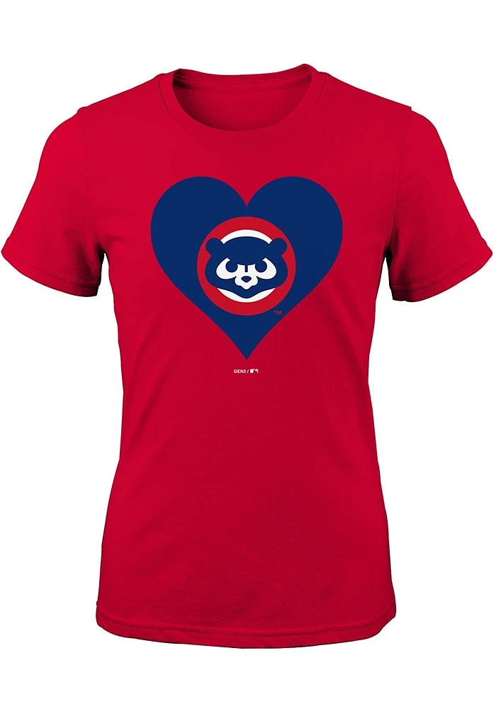 Chicago Cubs Girls Red Heart Graphic Short Sleeve Tee