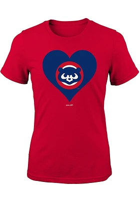 Chicago Cubs Girls Red Heart Graphic Short Sleeve Tee