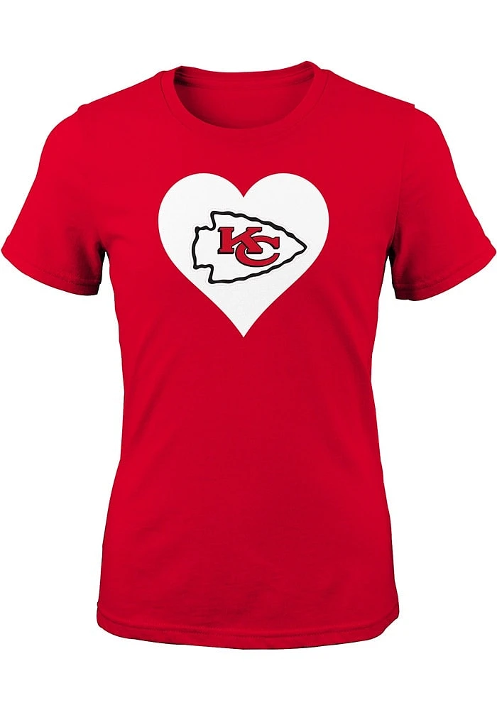 Kansas City Chiefs Girls Red Heart Design Short Sleeve Tee