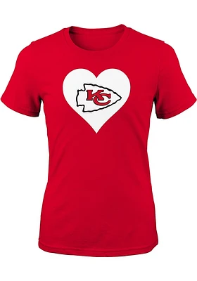 Kansas City Chiefs Girls Red Heart Design Short Sleeve Tee