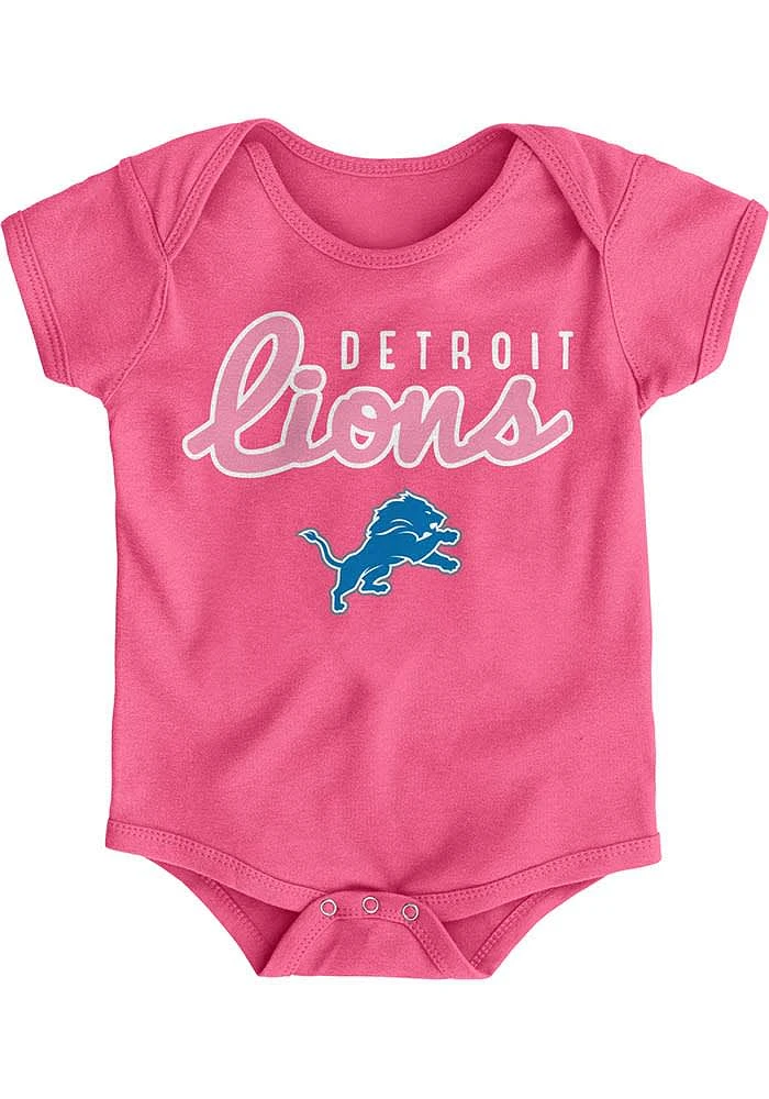 Detroit Lions Baby Pink Big Game Design Short Sleeve One Piece