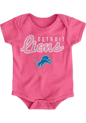 Detroit Lions Baby Pink Big Game Design Short Sleeve One Piece