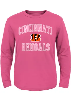 Cincinnati Bengals Toddler Girls Pink #1 Design B Long Sleeve T Shirt