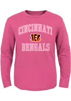 Cincinnati Bengals Toddler Girls Pink #1 Design B Long Sleeve T Shirt