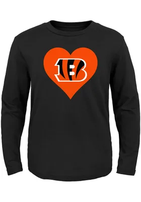 Cincinnati Bengals Toddler Girls Black Heart B Long Sleeve T Shirt