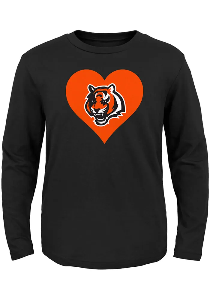 Cincinnati Bengals Girls Black Heart Long Sleeve T-Shirt