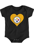 Pittsburgh Steelers Baby Black Heart Short Sleeve One Piece