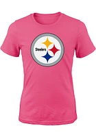 Pittsburgh Steelers Girls Pink Primary Logo Short Sleeve Tee