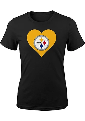 Pittsburgh Steelers Girls Black Heart Style Short Sleeve Tee