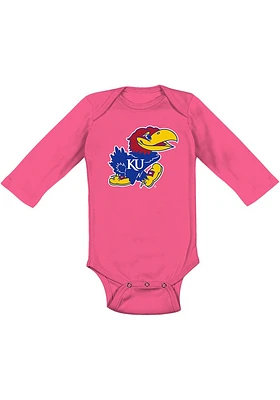 Kansas Jayhawks Baby Pink Mini Jayhawk LS Tops One Piece