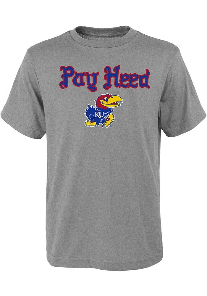 Kansas Jayhawks Youth Grey Pay Heed Short Sleeve T-Shirt