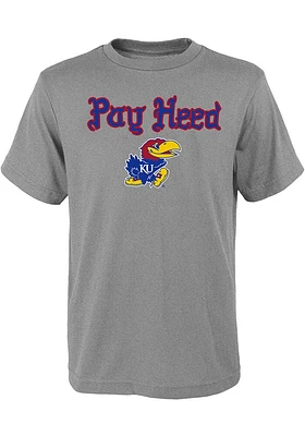 Kansas Jayhawks Youth Grey Pay Heed Short Sleeve T-Shirt