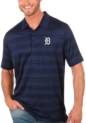 Antigua Detroit Tigers Mens Navy Blue Compass Short Sleeve Polo