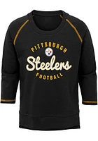 Pittsburgh Steelers Girls Black Overthrow Long Sleeve Sweatshirt