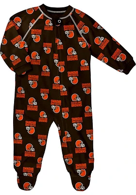 Cleveland Browns Baby Brown Raglan Loungewear One Piece Pajamas