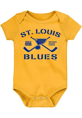 St Louis Blues Baby Gold Crossed Sticks Short Sleeve One Piece