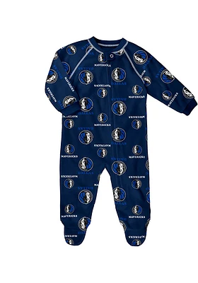 Dallas Mavericks Baby Navy Blue Zip Up Comfort Loungewear One Piece Pajamas