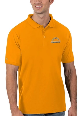 Antigua Los Angeles Chargers Mens Gold Legacy Pique Short Sleeve Polo
