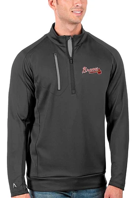 Antigua Atlanta Braves Mens Grey Generation Long Sleeve Qtr Zip Pullover