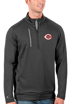 Antigua Cincinnati Reds Mens Grey Generation Long Sleeve Qtr Zip Pullover