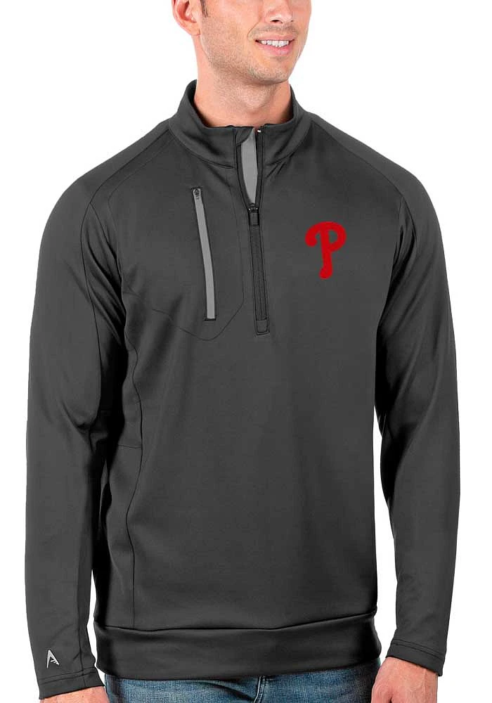 Antigua Philadelphia Phillies Mens Grey Generation Long Sleeve Qtr Zip Pullover