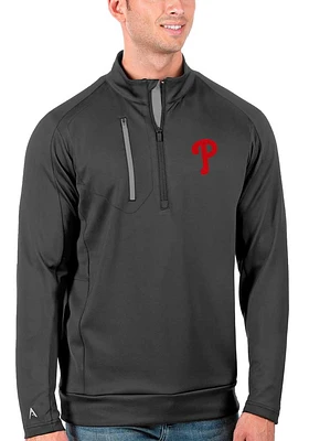 Antigua Philadelphia Phillies Mens Grey Generation Long Sleeve Qtr Zip Pullover