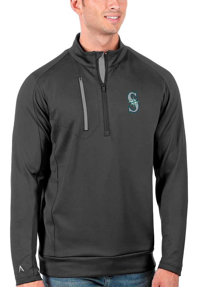 Antigua Seattle Mariners Mens Grey Generation Long Sleeve Qtr Zip Pullover