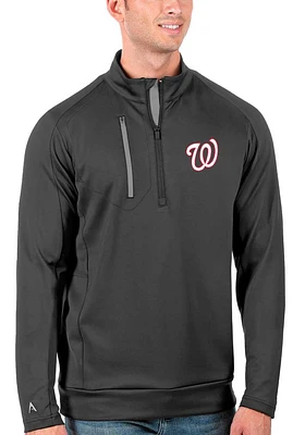 Antigua Washington Nationals Mens Grey Generation Long Sleeve Qtr Zip Pullover